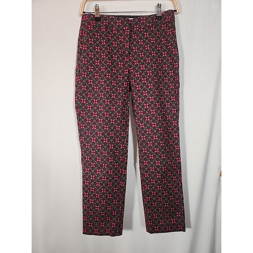 Boden Bistro Crop Purple Mosaic Floral Geometric Pants Womens 4 Cotton Blend
